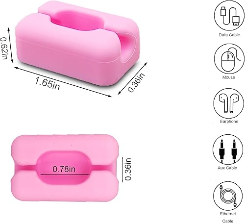 Miniatura 2 de Paquete de 6 clips organizadores de cables rosados, clips adhesivos de silicona para cables de carga, organizador de cables para escritorio, mesita