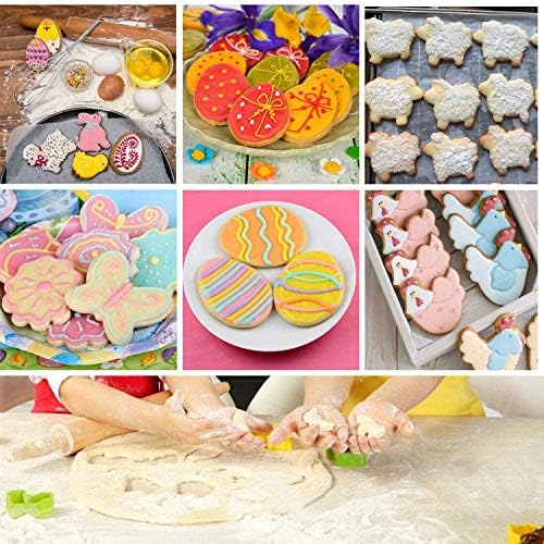 8 Piece Animal Cookie Cutter Set Plastic Biscuit Cutters Rooster, Chick,Rabbit,Flower,Easter Egg,Cat,Butterfly,Sheep 3D Cookie Cake Plunger Cutter Baking Mould Children's Day