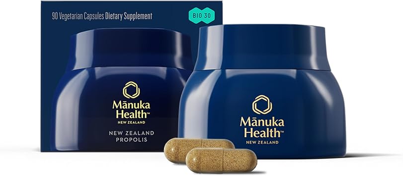 Manuka Health BIO30 Propolis, 1-A-Day Immune Support Supplement with Vitamin C Propolis Capsules for Immunity, Wellness & Vitality - 90-Count 90-Day Supply