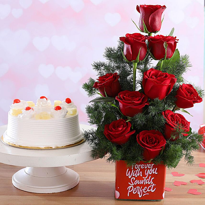 Forever Pineapple Cake with Red Roses Combo-image-14