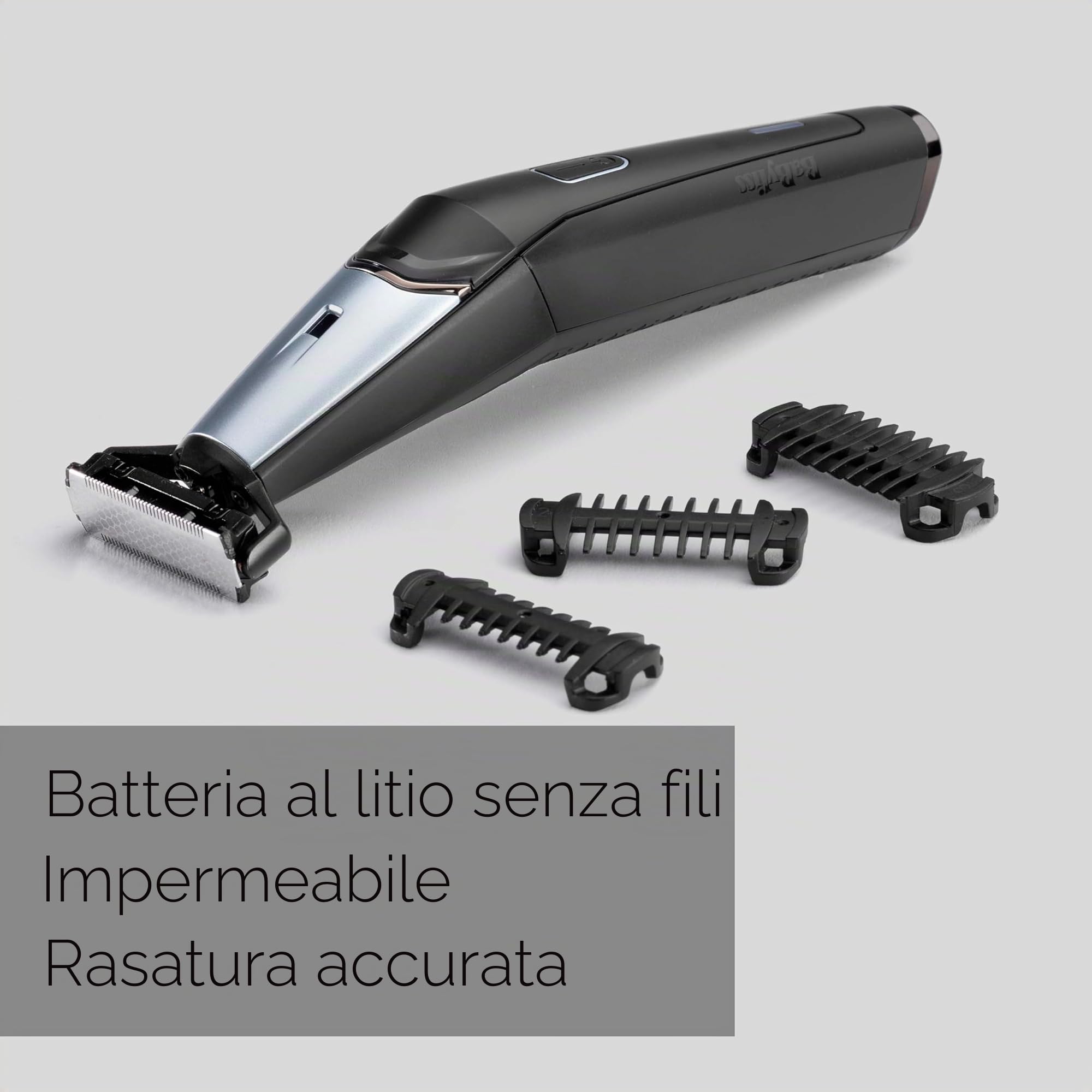 BaByliss T880E Regolabarba Triple S, batteria agli ioni di litio, 3 guide di taglio, Grigio scuro