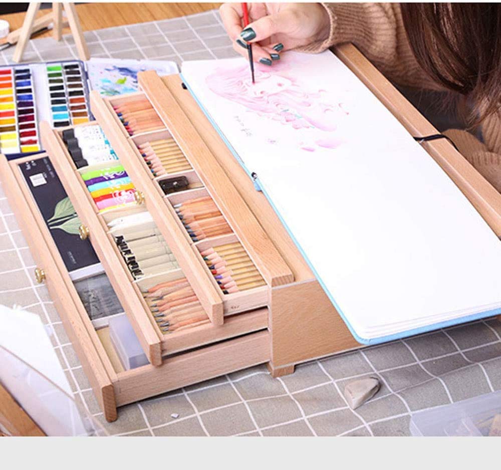 Caballete de escritorio de madera con cajón, mesa ajustable, estación de trabajo para dibujar, dibujar y pintar