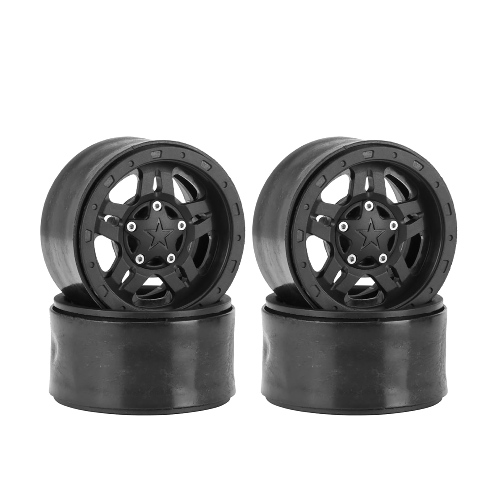 KINGCOO 4PCS Nylon Plastic 2.2 Inch Beadlock Wheel Rim Wheel Hub 12mm Drive Hex for 1/10 RC Crawler Car for Axial SCX10 90046 TRX4 Wraith RR10 RBX10 Capra 2.2Inch Tires (5Spoke Black)