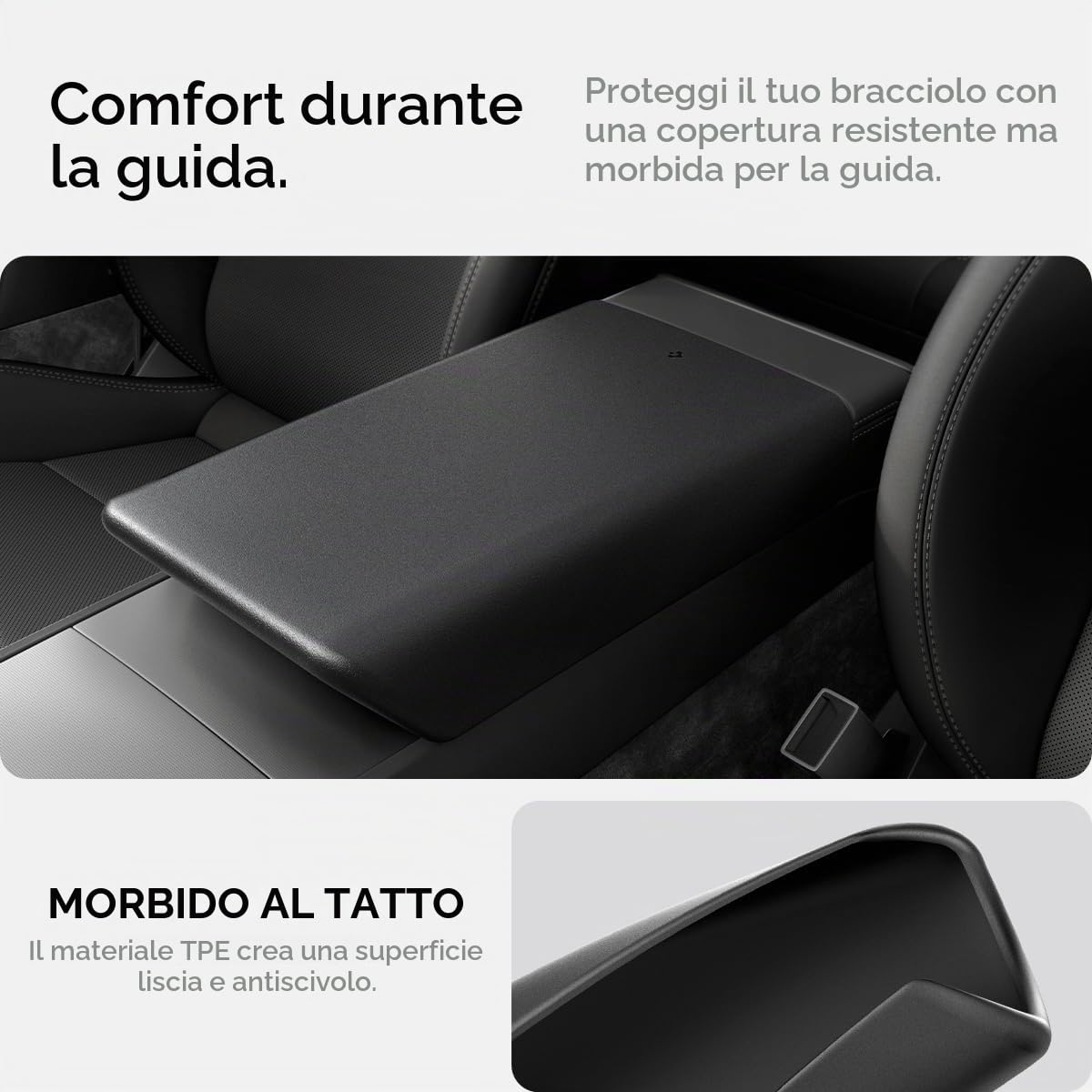 Spigen Tesla Model 3 Highland 2024 2025 2026 Model Y Juniper 2025 2026 Copribracciolo con TPE Antiscivolo, Copertura Cuscino per Bracciolo Console Centrale, Accessori Tesla - Nero