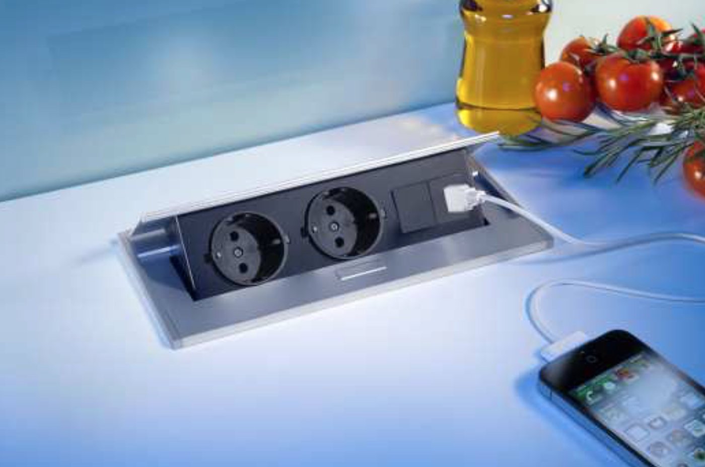 Thebo APS 11 USB Tischsteckdose Aluminium 2-fach Steckdose absenkbar Steckleiste