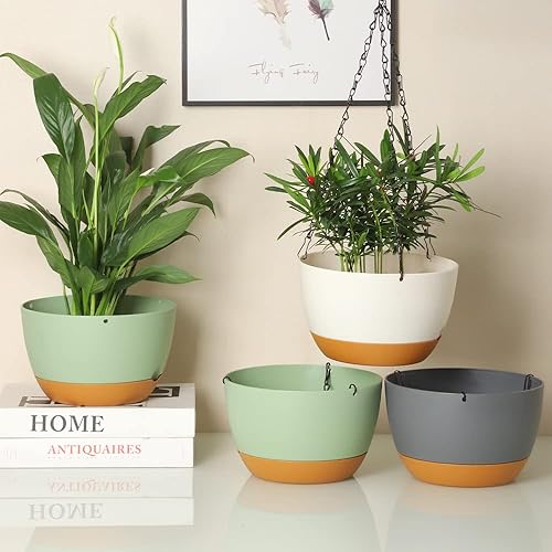Miniatura 6 de Lookat Macetas colgantes para plantas al aire libre en interiores, macetas colgantes con orificio de drenaje (10 pulgadas, blanco)