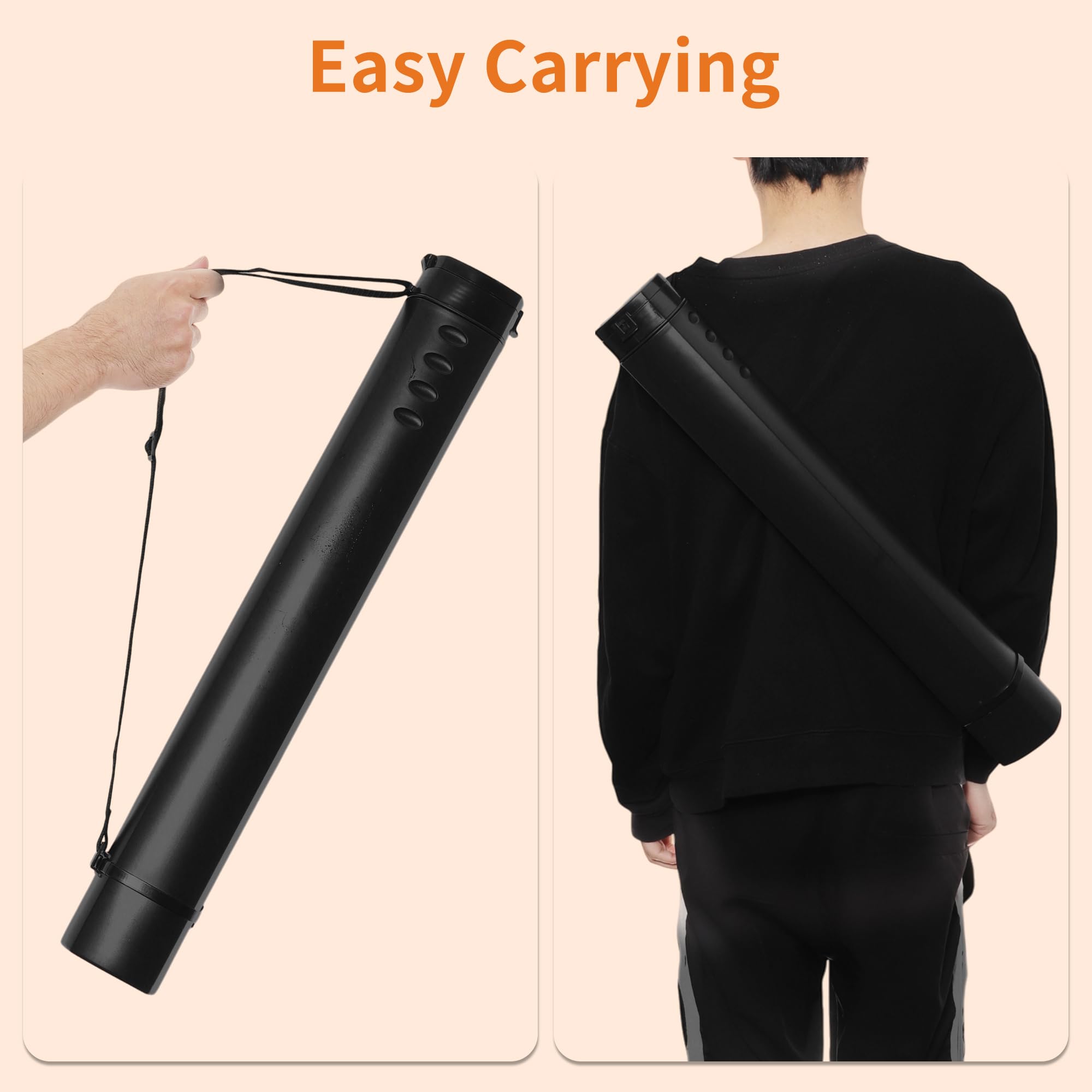 Tube À Affiche Extensible Rouleau à Poster Télescopique 62,5-104,5 cm Imperméable Noir avec Bandoulière
