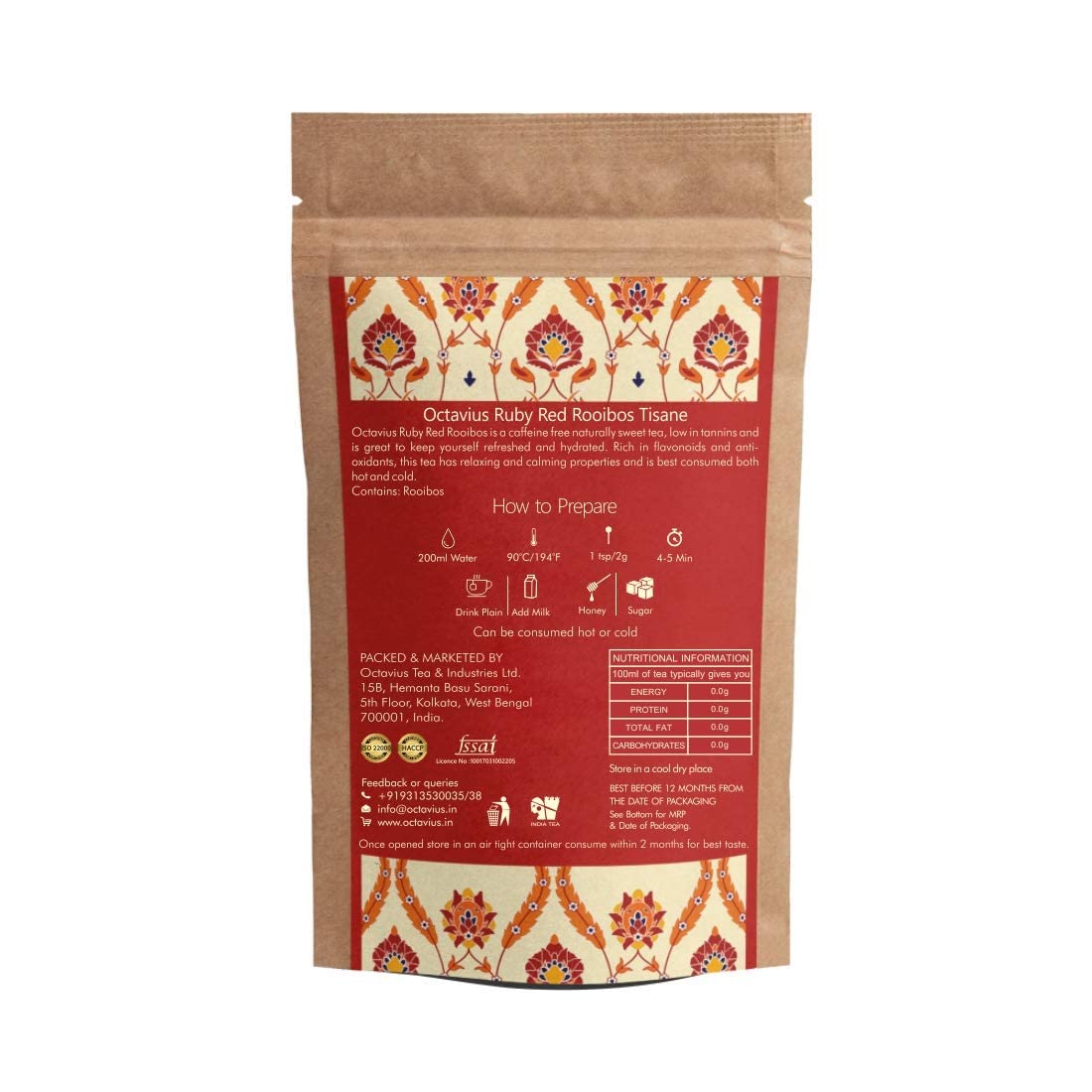 Octavius | Ruby Red Rooibos Tea - 100 Gm (50 Cups) | 100% Natural | Caffeine Free - Herbal Tea | Loose Leaf | Red Tea | South Africa Tea | Antioxident-Rich | Boost Immunity | Helps in Weight Loss - Image 4 thumbnail