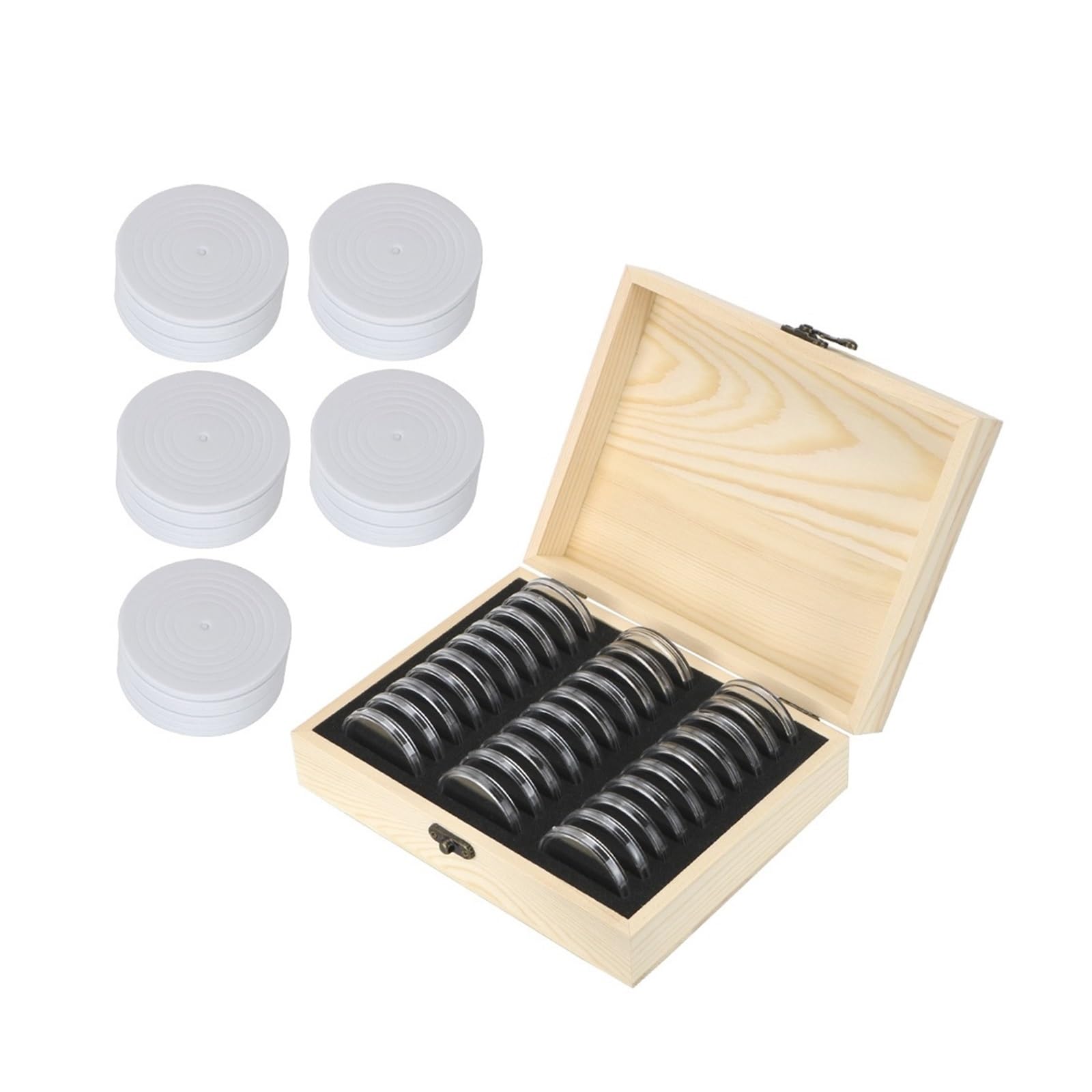 ZythrXLate Wooden Coin Collection Box 20/30/50/100PCS Coins Storage Box with Adjustment Pad Adjustable Wooden Commemorative Coin Collection Case for Coin Collectors(30PCS)