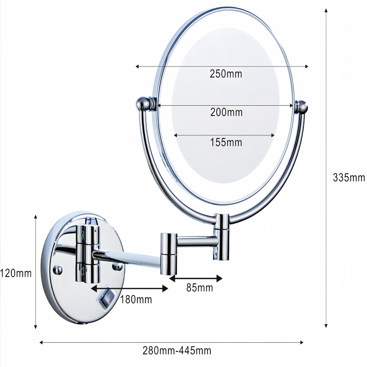 Specchio Trucco da Parete con Luci LED, 8" Bagno Specchio Ingranditore da Parete, Girevole a 360° Specchio Bagno, Acciaio Inox 1x/5x Specchio Estensibile per Make-up e Rasatura,Antique Bronze