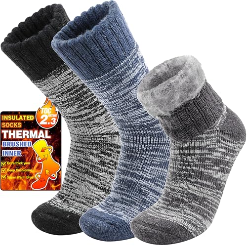 Preisvergleich Produktbild Welwoos Thermosocken Warme Wintersocken Dicke Kuschelsocken Skisocken Arbeitssocken Outdoorsocken Weihnachtssocken Damen Herren Socken Geschenke Weihnachten Winter Christmas Socks(Blau,M)