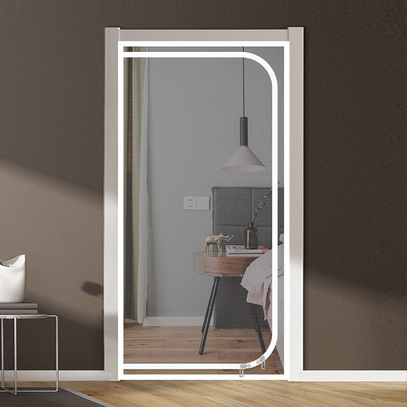 Katzennetz für Balkon mit Reißverschluss, Haustiere Bildschirm Tür, verhindern, Katzen aus Laufen, Katze Mesh Tür Bildschirm für Wohnzimmer, Schlafzimmer, Küche 90 x 210 cm (weiß-90X210CM-A)