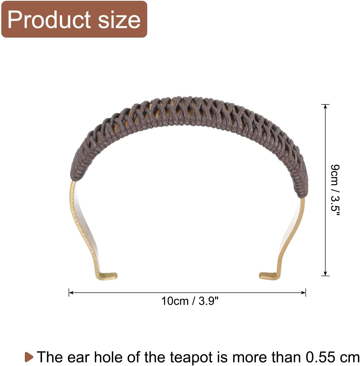 uxcell Metal Tea Pot Handle Internal Buckle Teapot Woven U-Shape Handle Replacement for Span 3.5-4.5 Inch Ceramic Pottery Teapot Kettle Accessories Supplies, Gold/Brown image 2