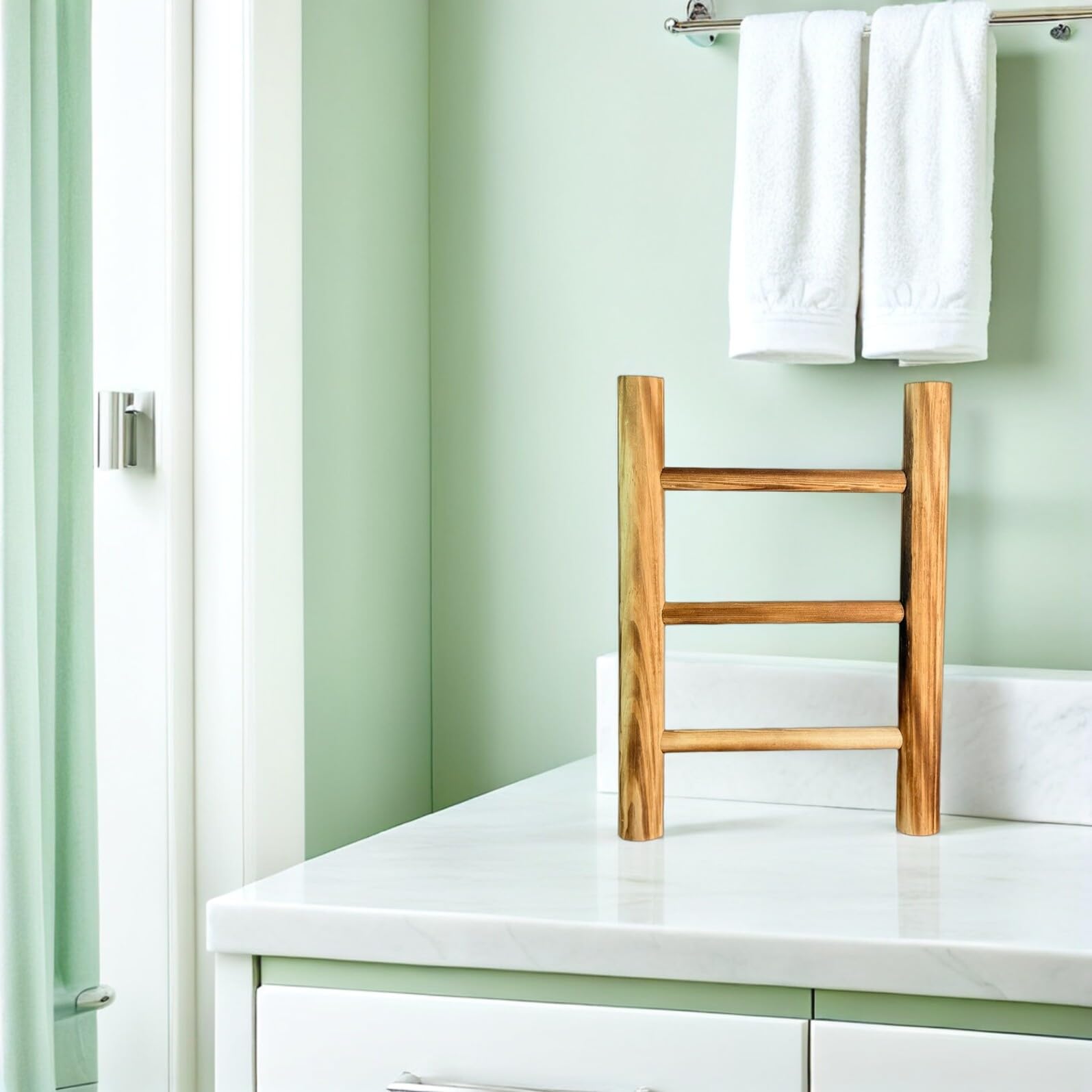 Portasciugamani in Legno Rustico a Scala a 2 Livelli, Mensola Mini Compatta da Appoggio per Bagno, Cucina e Natale, Scala Decorativa per Asciugamani e Accessori Essenziali