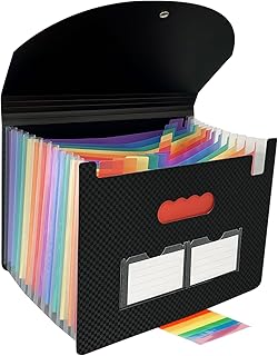Black Accordion File Organizer 13 Pocket Expanding File Folders Monthly Bill Receipt Tax Organizer, Letter A4 Size Documents Holder with Tabs for Work,Back to School,Home,Office