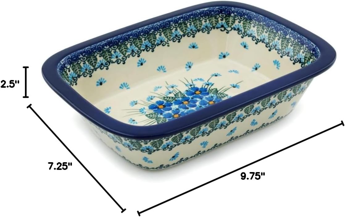 Polish Pottery Rectangular Baker 10-inch Forget Me Not made by Ceramika Artystyczna
