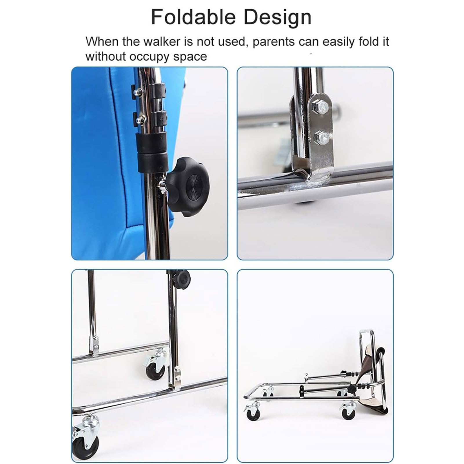 Andador para niños con parálisis cerebral, plegable, de aluminio, ligero, con ruedas, altura ajustable, andador para niños pequeños con parálisis cerebral, soporte de rehabilitación
