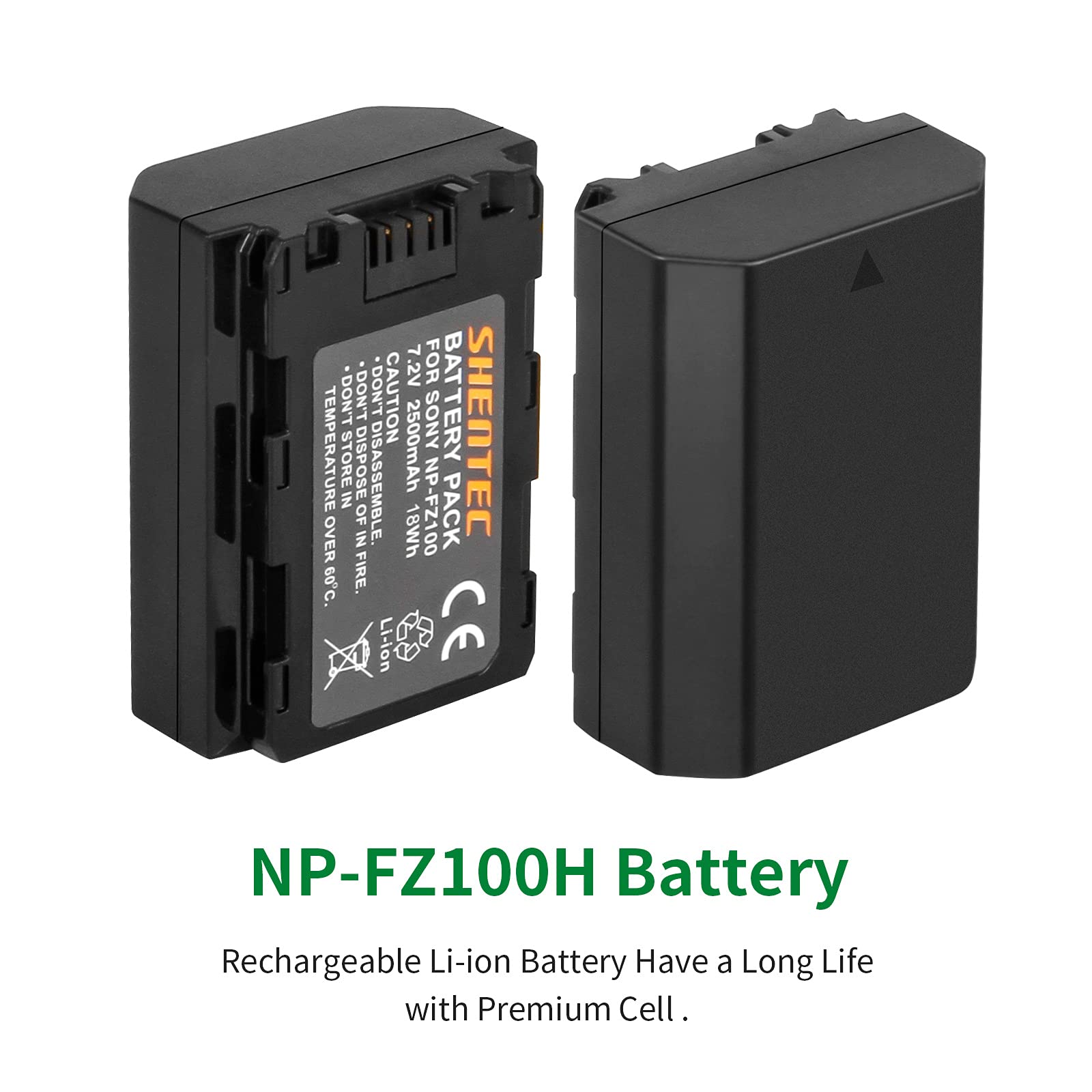 2X Shentec Batterie NP-FZ100 2500mAh pour Sony Alpha 9 Sony A9 Sony A9R Sony Alpha 9V Sony A9s Sony A7RIII Sony A7R3 Sony a7 III