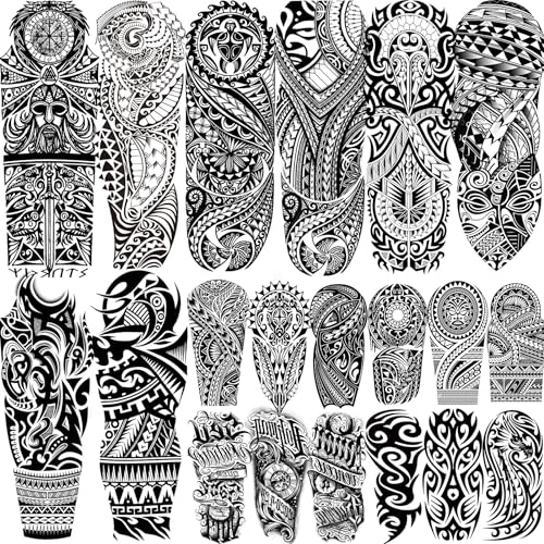 20 Sheets Extra Large Maori Full Arm Sleeve Temporary Tattoos