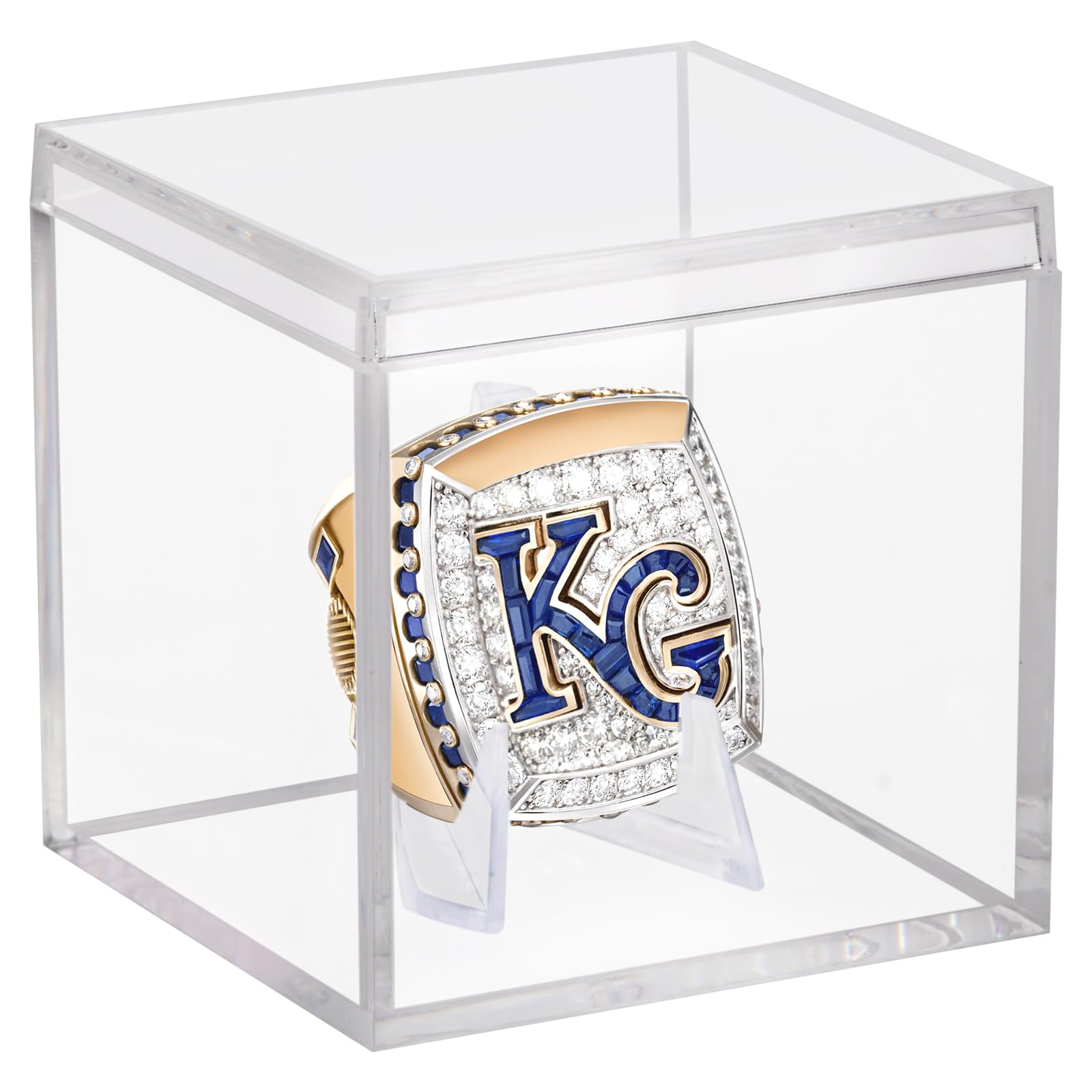 Championship Ring Display Case, Clear Acrylic Memorabilia Stand Cube Holder Dust Protection Transparent Storage Box for Sports Baseball Basketball Fan Souvenir Protection Supplies (2.1 x 2.1 x 2.1)