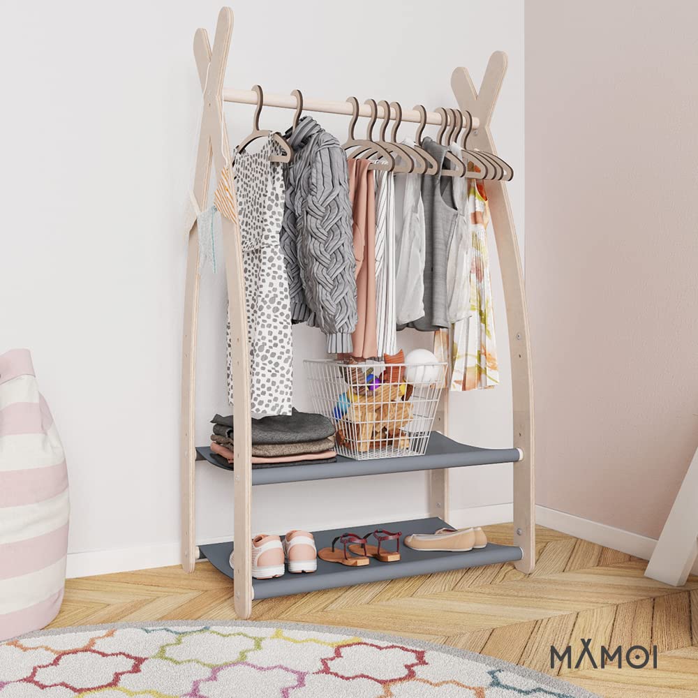 MAMOI® Perchero para niños 95x106x32cm / 53x95x32cm | Armario para niños | Perchero de pie | Riel de ropa para niños | Carril de madera | Armario para niños | 100% ECO | Hecho en la UE