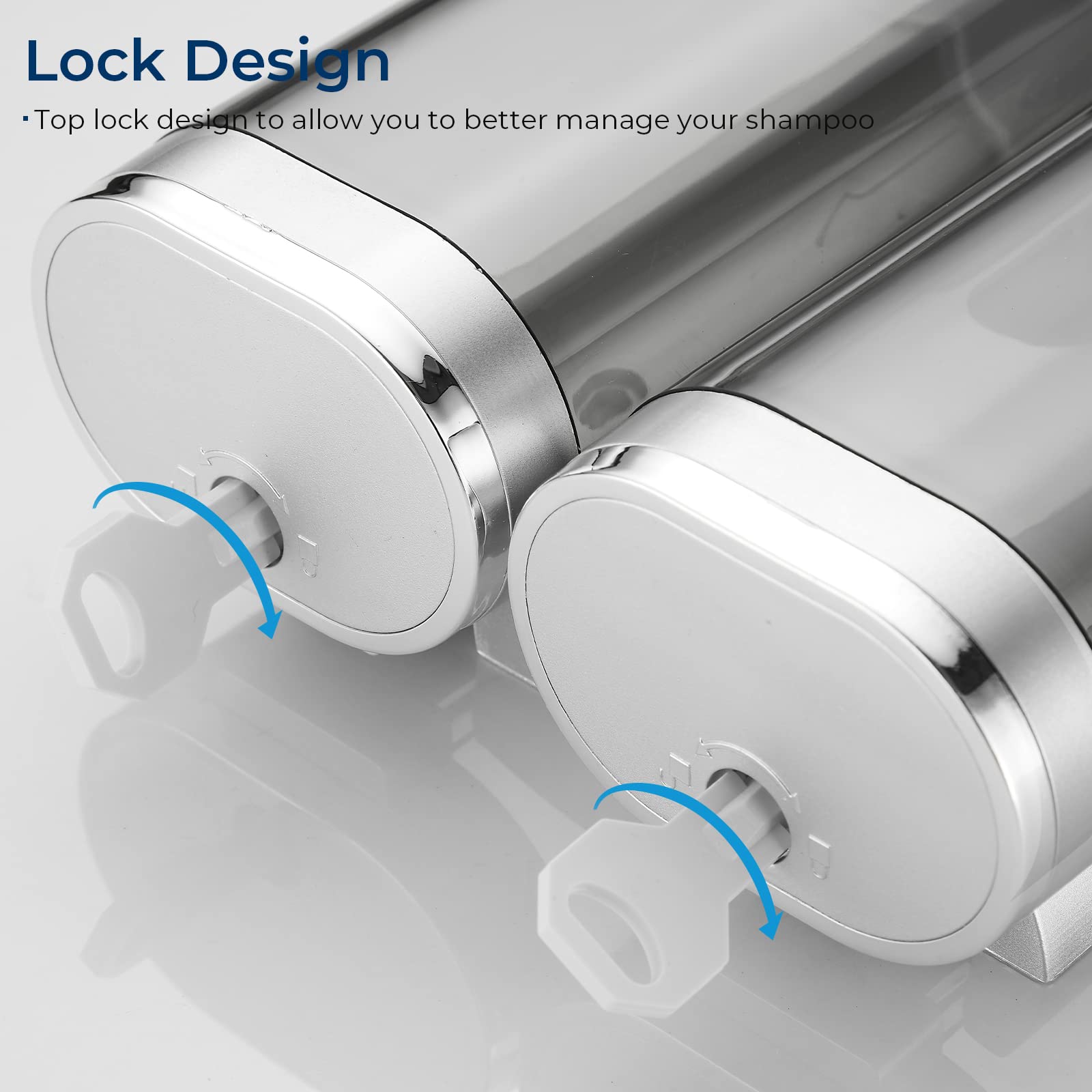modunful Dispenser Shampoo e Bagnoschiuma 3 Camere | ABS Lucido | Erogatore a Pressione Controllata | Senza Trapano | Resistente per Casa e Appartamento
