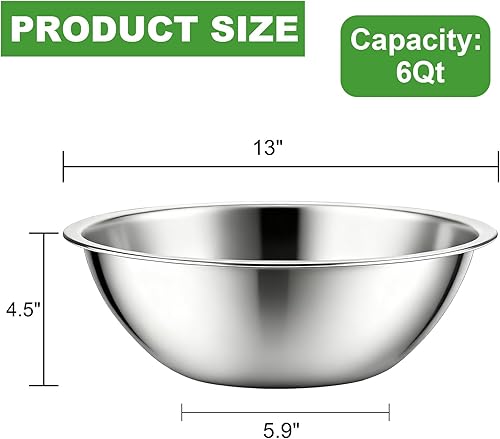 Miniatura 2 de Suwimut Paquete de 3 cuencos de acero inoxidable para mezclar, base plana de 5 cuartos de galón, cuencos de acero inoxidable para servir de 13