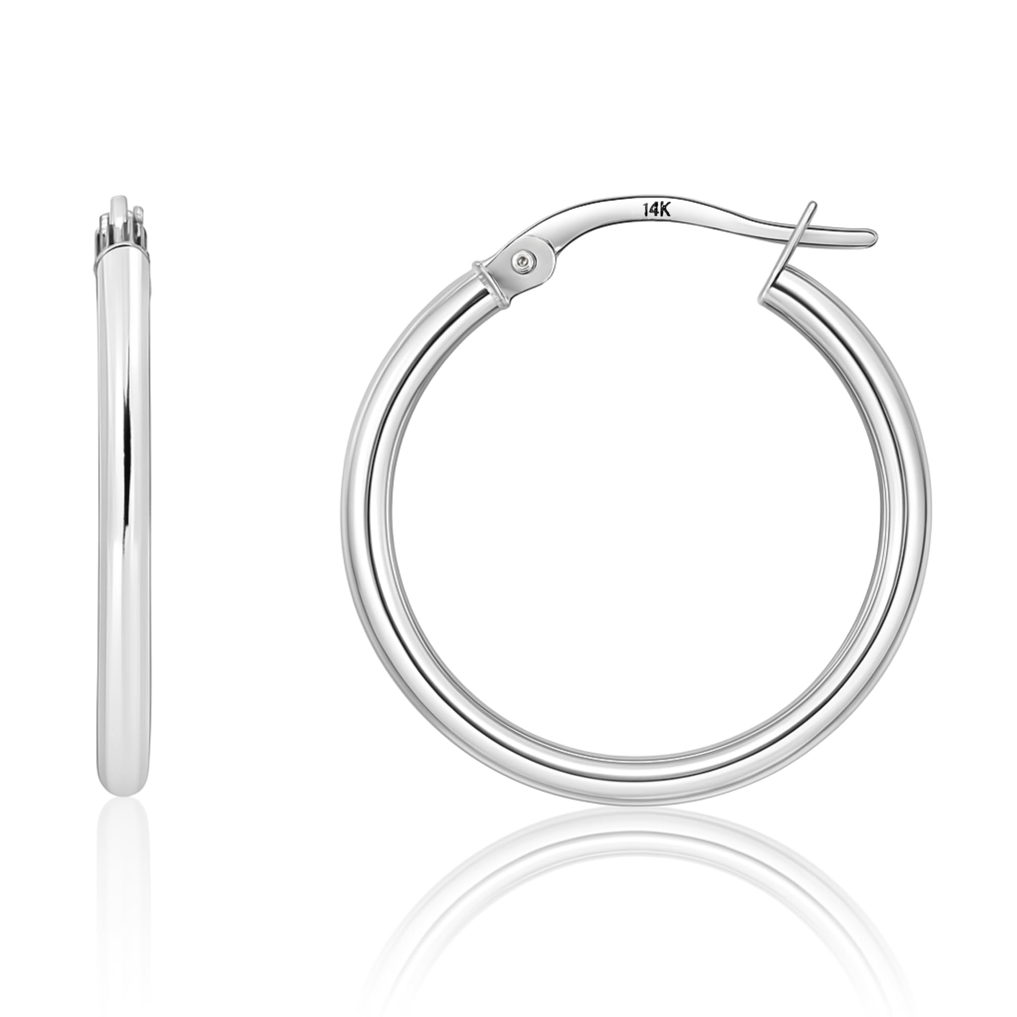 14k Gold Hoop Earrings for Women | Hypoallergenic Small to Large 12MM to 50MM Hoop Earrings with Secure Click Tops |14k Yellow or White Gold Classic Hoops in 2MM Thick Tube by MAX + STONE