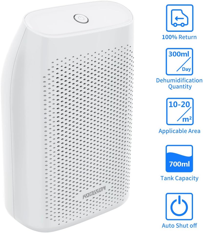 HODGSON Auto Small Dehumidifier for 200 Sq Ft 700ML Tank Portable Large Capacity Ultra Quiet Thermo-Electric Mini Dehumidifiers for Home Basements Bathroom Bedroom Garage Closet Wardrobe, Whit