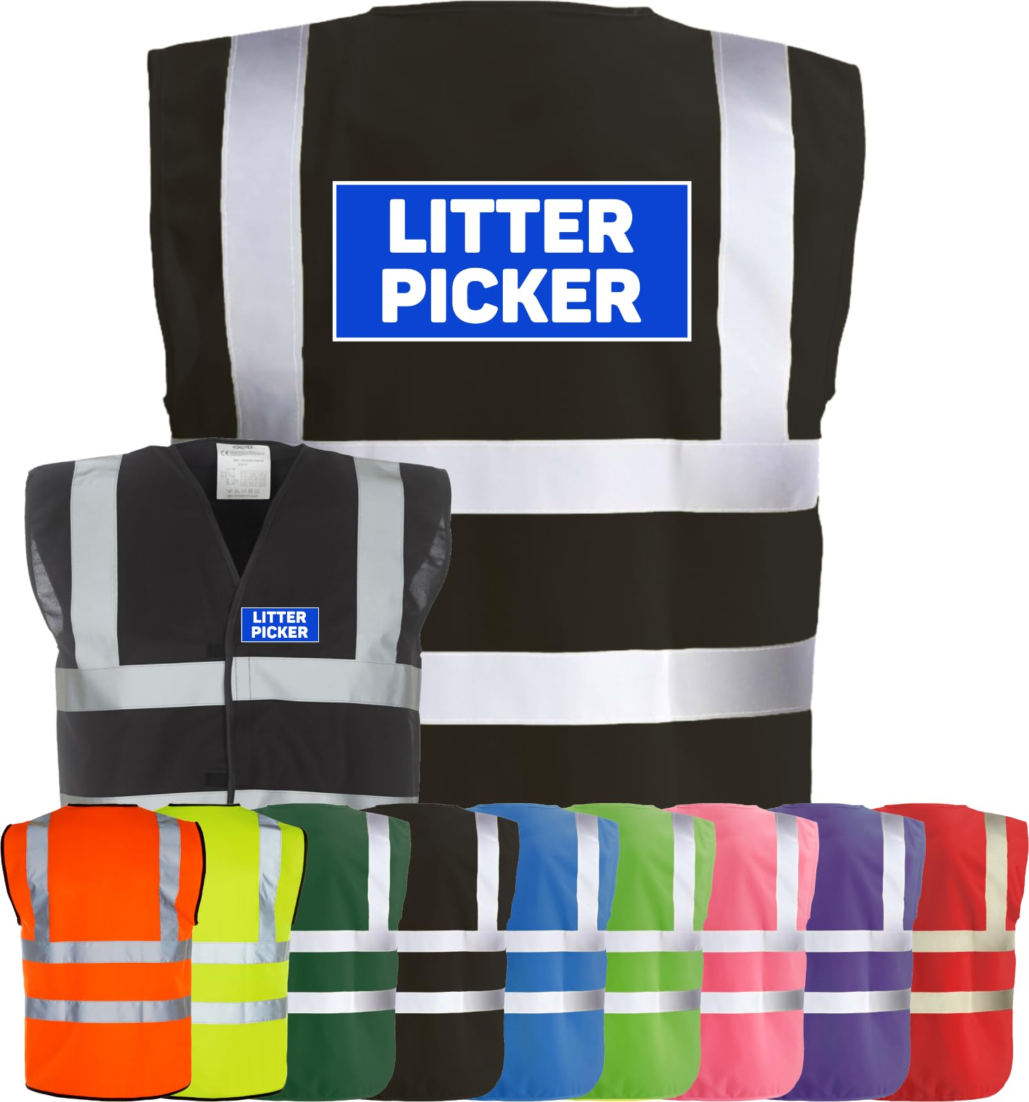 Corporate Togs LITTER PICKER Printed Hi-Vis Vest - High Visibility Safety Vest Tabard, Brace Hi-Vis Strips, Fastening Waistcoat | Protective Safety Wear