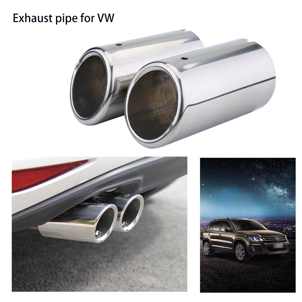 Qiilu acero inoxidable Tubo de escape, 1 Par de Tubos de cola de escape del coche Consejos silenciador