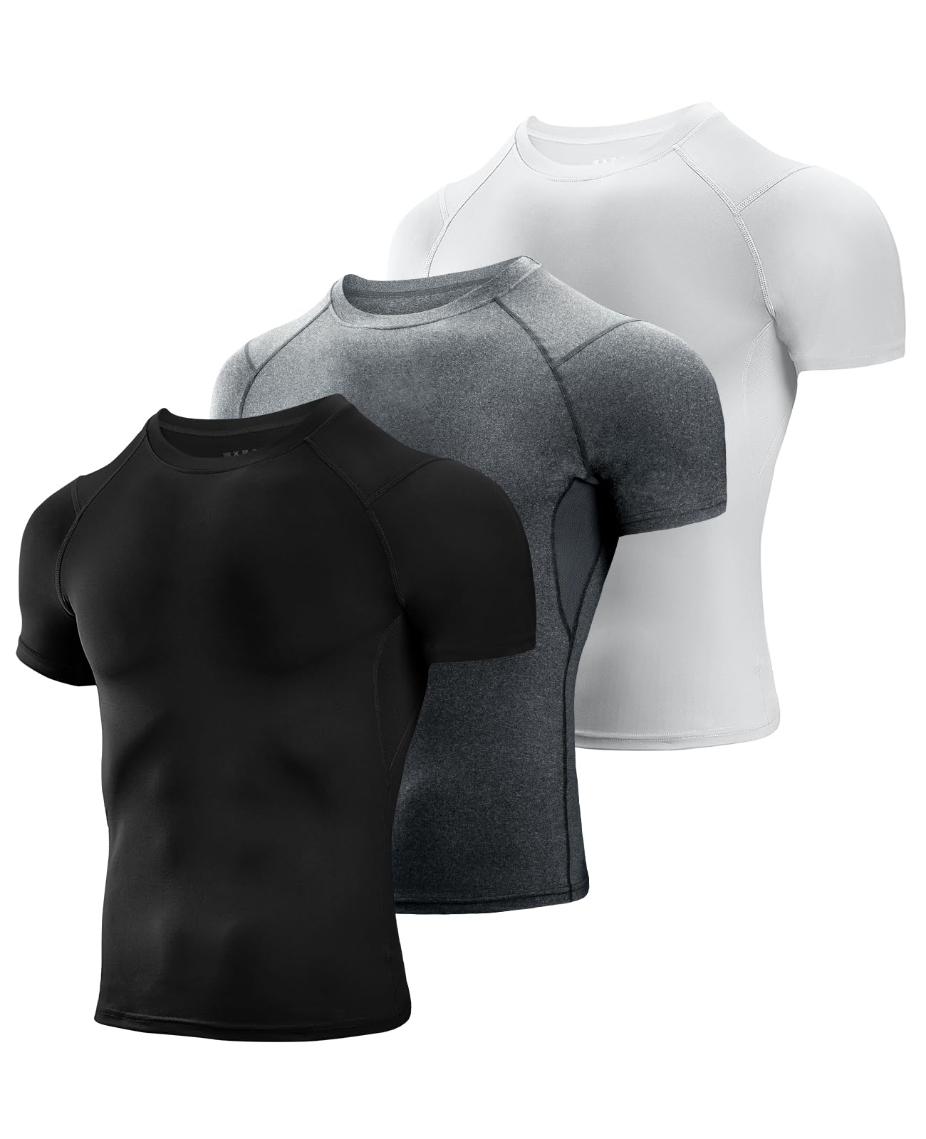 Niksa 3 Pezzi Maglietta Uomo,Maglia a Manica Corta Traspirante Asciugatura Rapida Compression da Uomo Sport per Correre Jogging Fitness Palestra