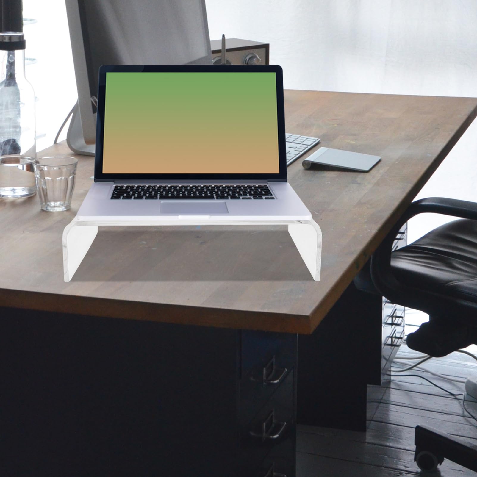HOMSFOU Supporto per Monitor in Acrilico Trasparente per Computer da Scrivania Aumento Altezza Display e Spazio per Tastiera e Mouse