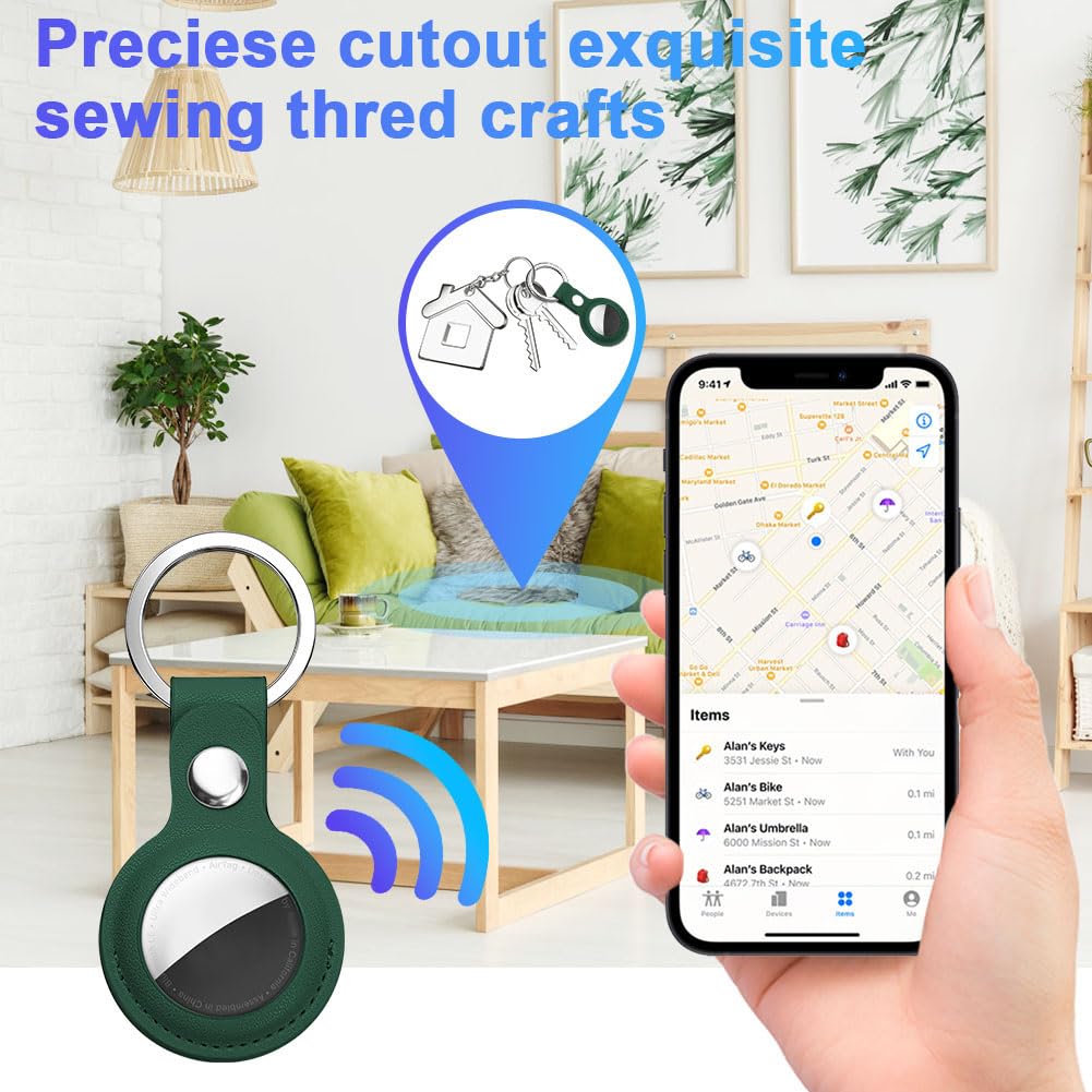 AXFEE Llavero para AirTag Cuero, Llaveros AirTag Funda Protectora con Película Protectora, Llavero Portátil Impermeable, Localizador para Llaves, Mascotas y Mochilas(Pasto Verde) — view 7