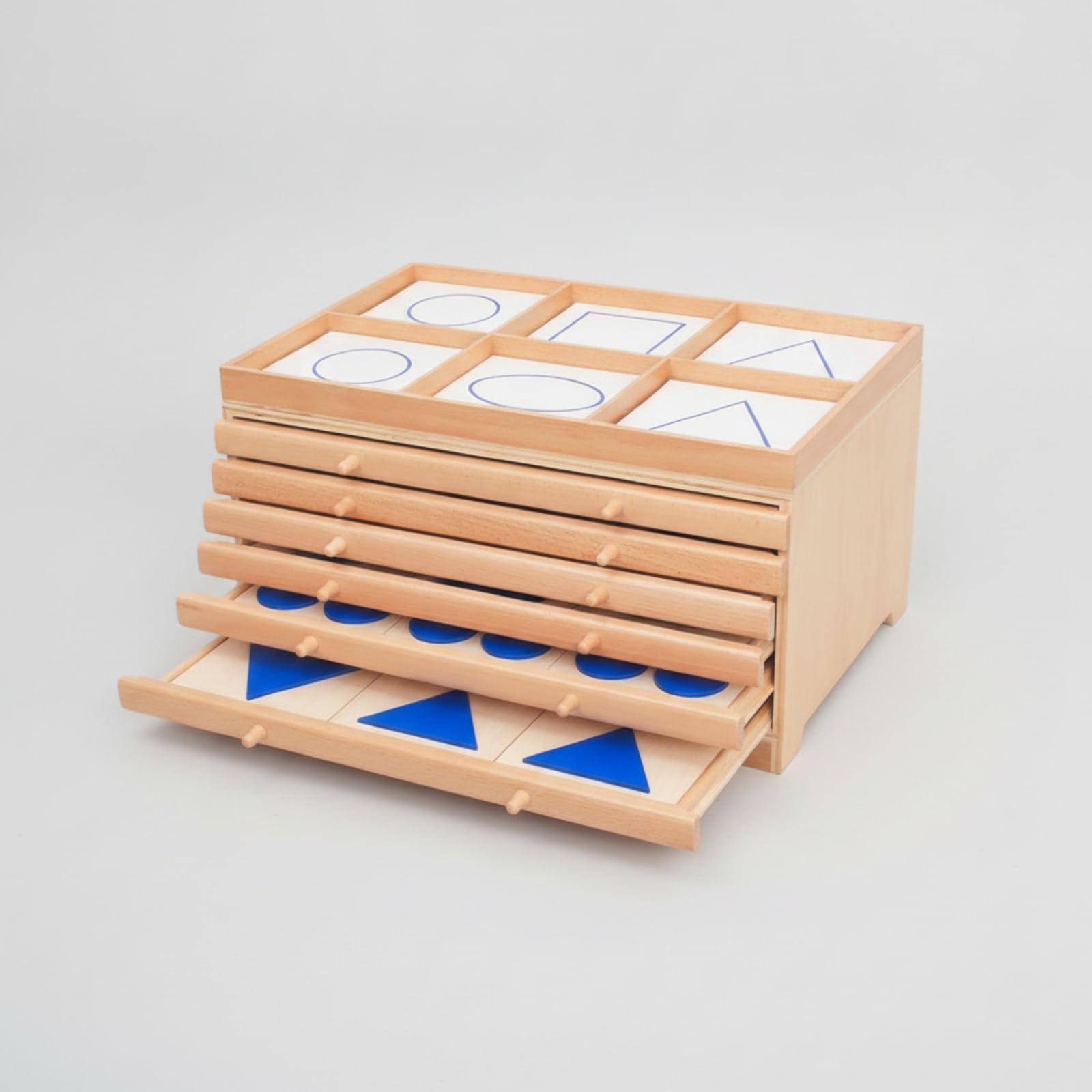 Armadietto delle Forme Geometriche Naturale Mobilino Pedagogico Logico Set di Blocchi di Legno Geometrici per Maestre, Educatori, Asilo Nido
