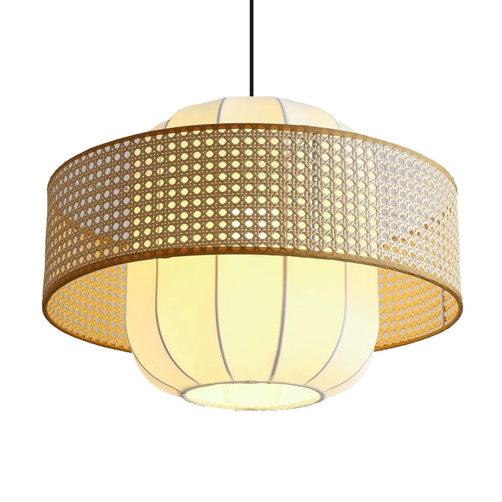CSSYKV Unique Fabric Chandeliers Modern Bamboo Hanging Light for Entryway Multi-Layer Handmade Fixtures 19.7'' Farmhouse Rustic Ceiling Lightings for Bedroom Living Room Kitchen Foyer Entryway