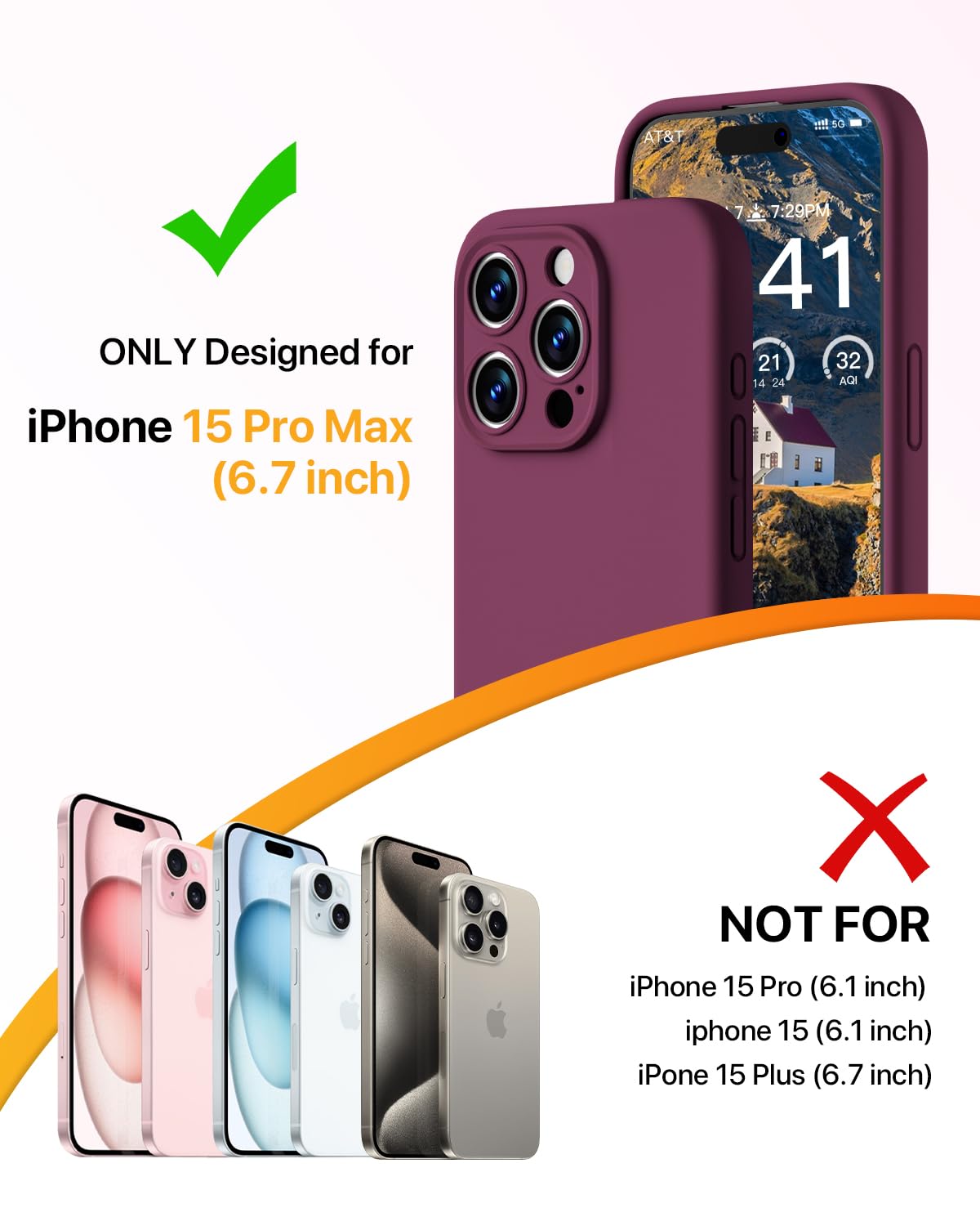 GOODVISH 3 in 1 Silicone Cover per iPhone 15 Pro Max 6.7" (2023), Custodia con 2 Pellicola Protettiva, Case per Cellulare Ultra Sottile Antiurto Resistente [Protezione Fotocamera], Vino Rosso