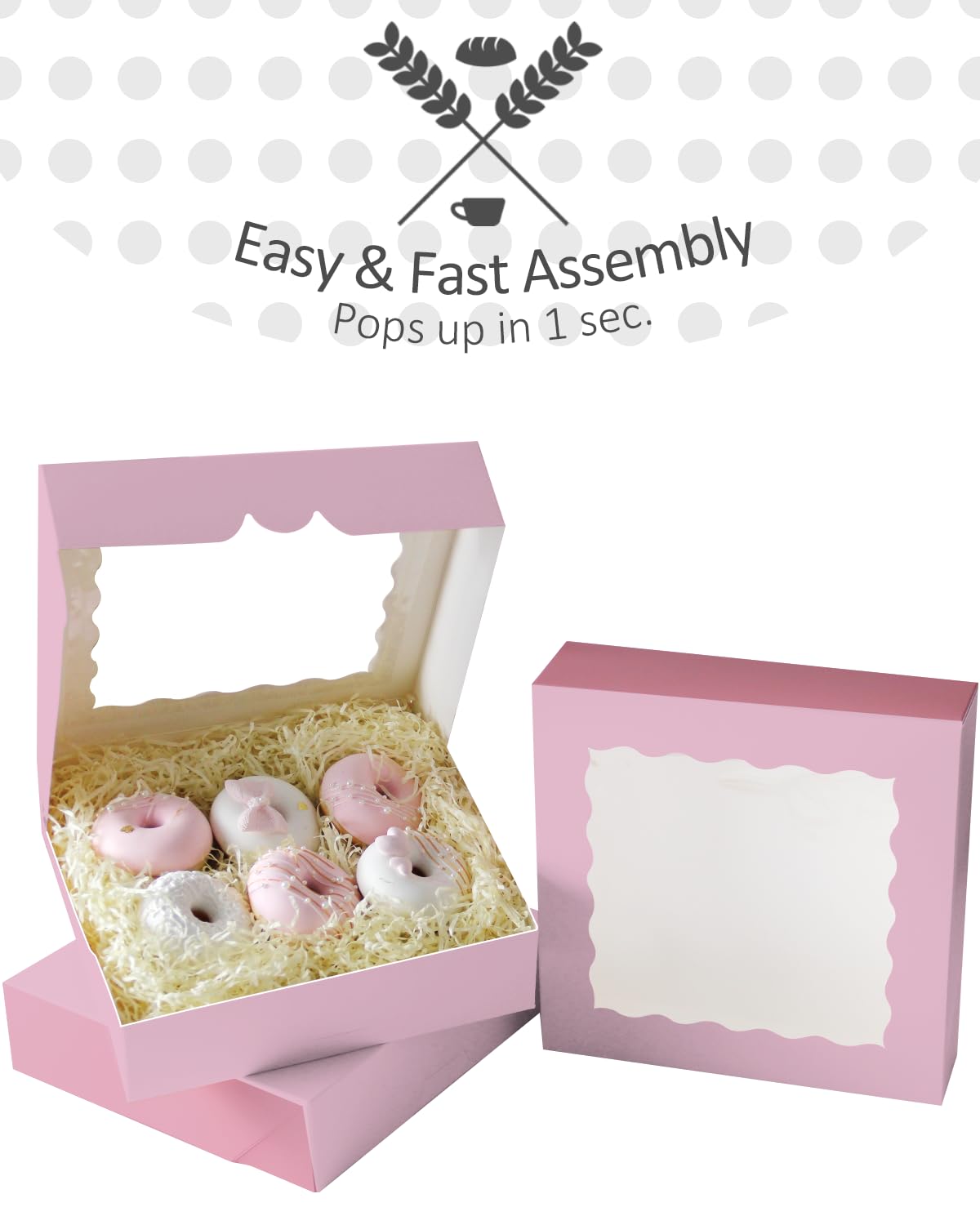 Gcardist Auto-pop Up Lavender 25.4x25.4x6.4cm 12Pcs Cookie Box with Window Pastry Macaron Bakery Box For Packaging (10x10x2.5 inch) - Image 2