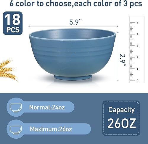 Miniatura 2 de Geosar 18 cuencos de cereales irrompibles de 24 onzas, aptos para microondas y lavavajillas, de fibra de trigo, tazón ligero para sopa, cocina,