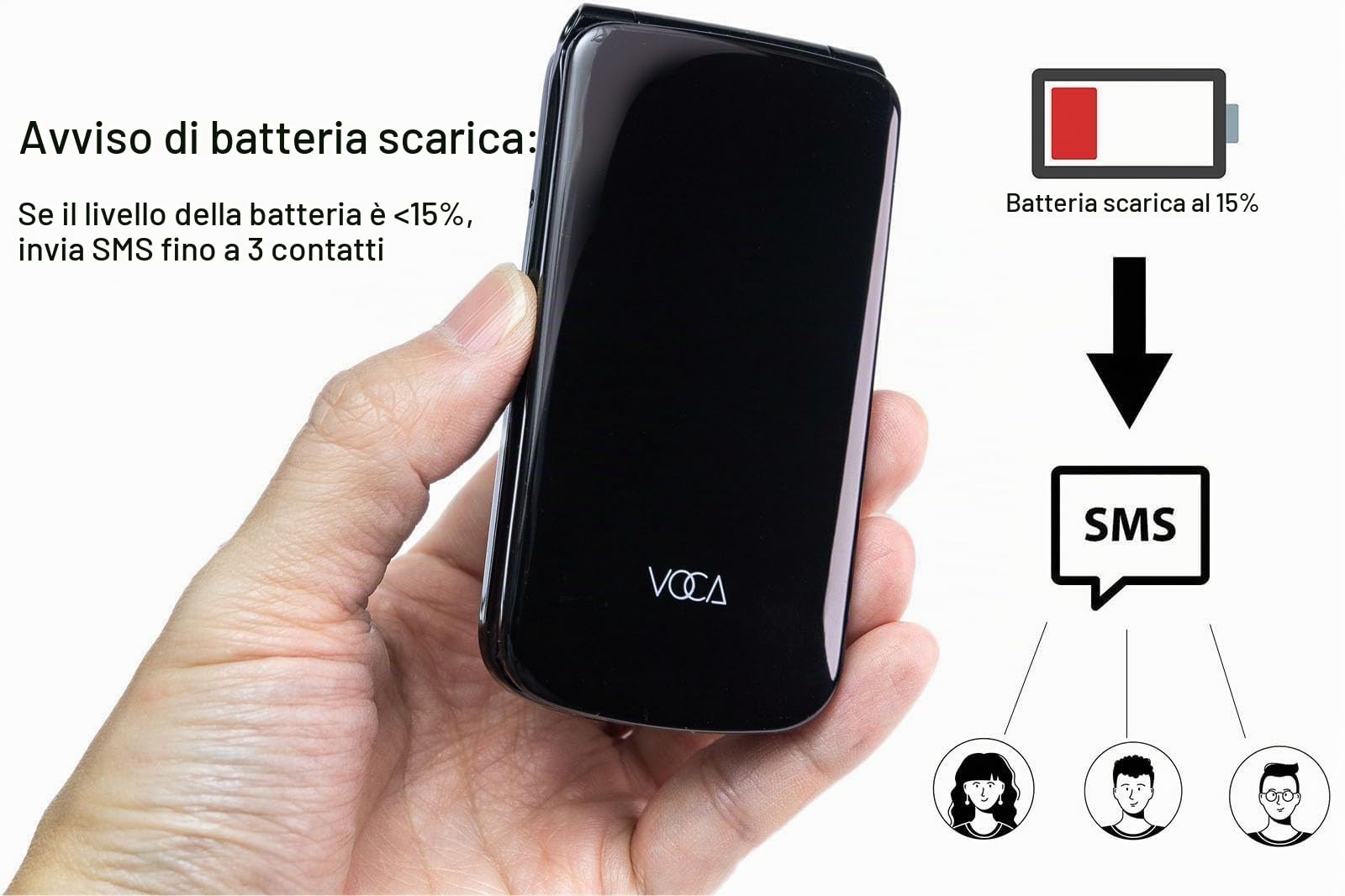 Telefono a conchiglia VOCA con tasti grandi per anziani | 4G LTE sbloccato | Volume alto | Tasto SOS | Chiamata rapida | Testo predittivo | Base di ricarica | V340 (Rosso)