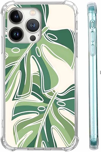 Monstera Leaves Case Compatible with iPhone 15 Pro Max,Minimalist Plant Line Art Pattern,Trendy TPU Bumper Case for iPhone 15 Pro Max