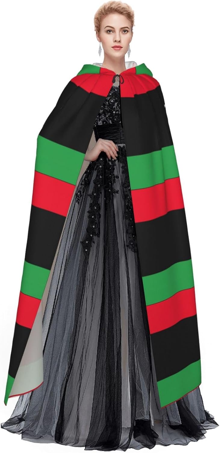 Libyan flag print Hooded Robe Cloak Long Cape Cosplay Costume Halloween Witch Cosplay Robe for Men Women