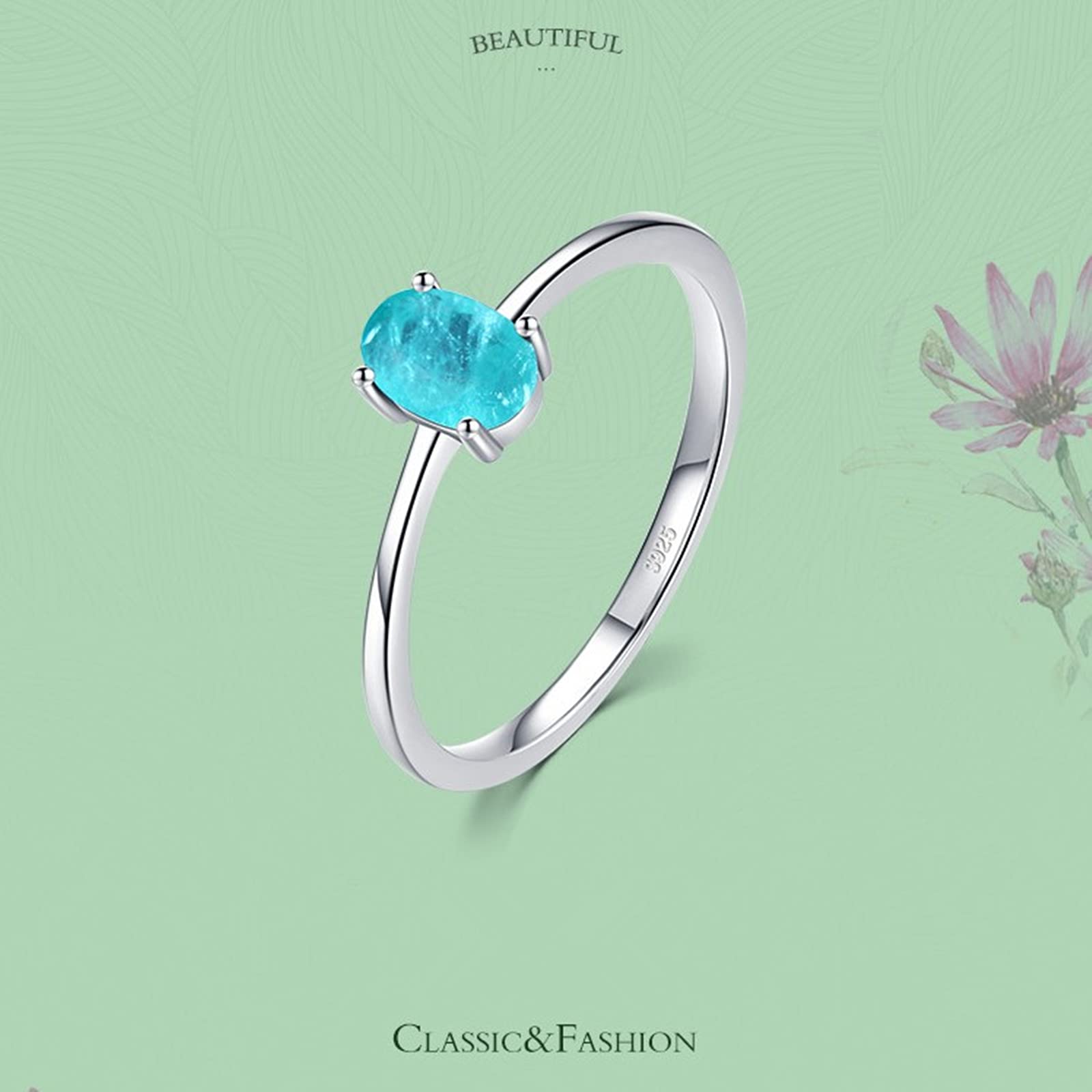 Anillo De Piedras Preciosas Para Mujer - Paraiba, Esmeralda O Rubí, Tamaño 10x12 Mm, Diseño Vintage Y Fino