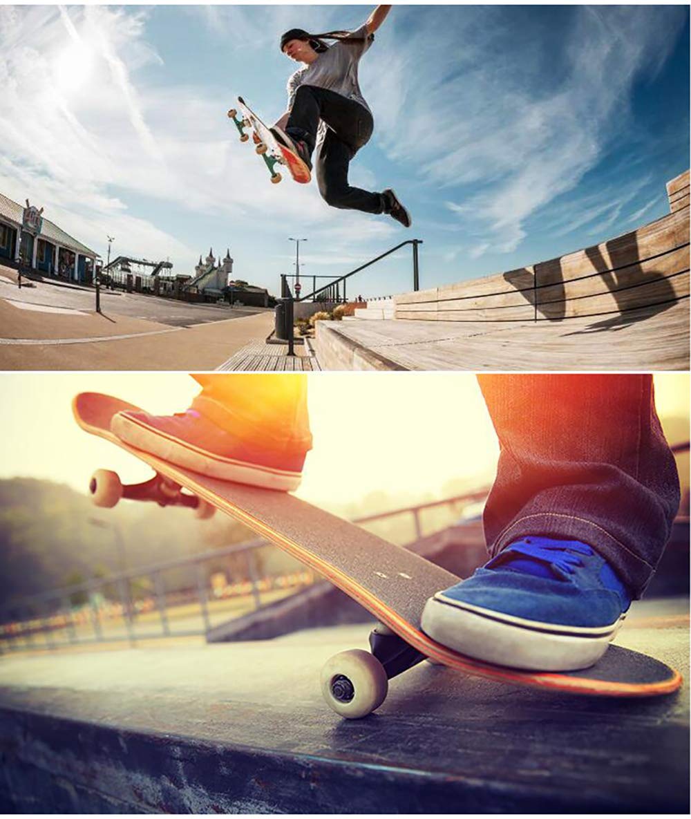 Adultos Niños con Skateboard, 9Capas Maple Wood Tabla de Skate Retro,PU Anchura Rueda+Mute Alta Velocidad Rodamientos, para Principiantes y Profesionales 30 * 8in
