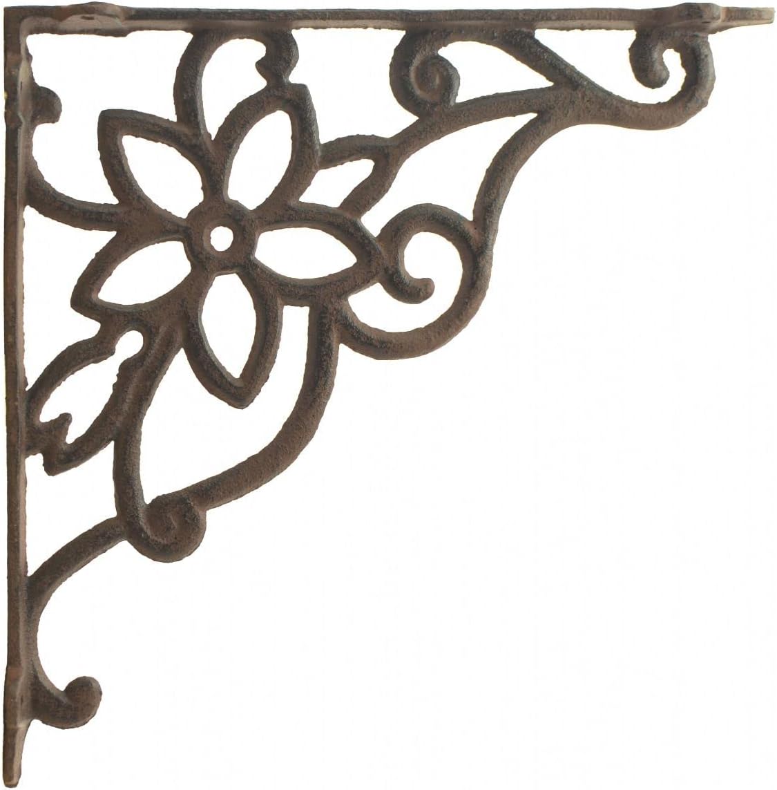 Cast Iron Wall Shelf Bracket Vine & Flower Rust Brown 9.625" Deep