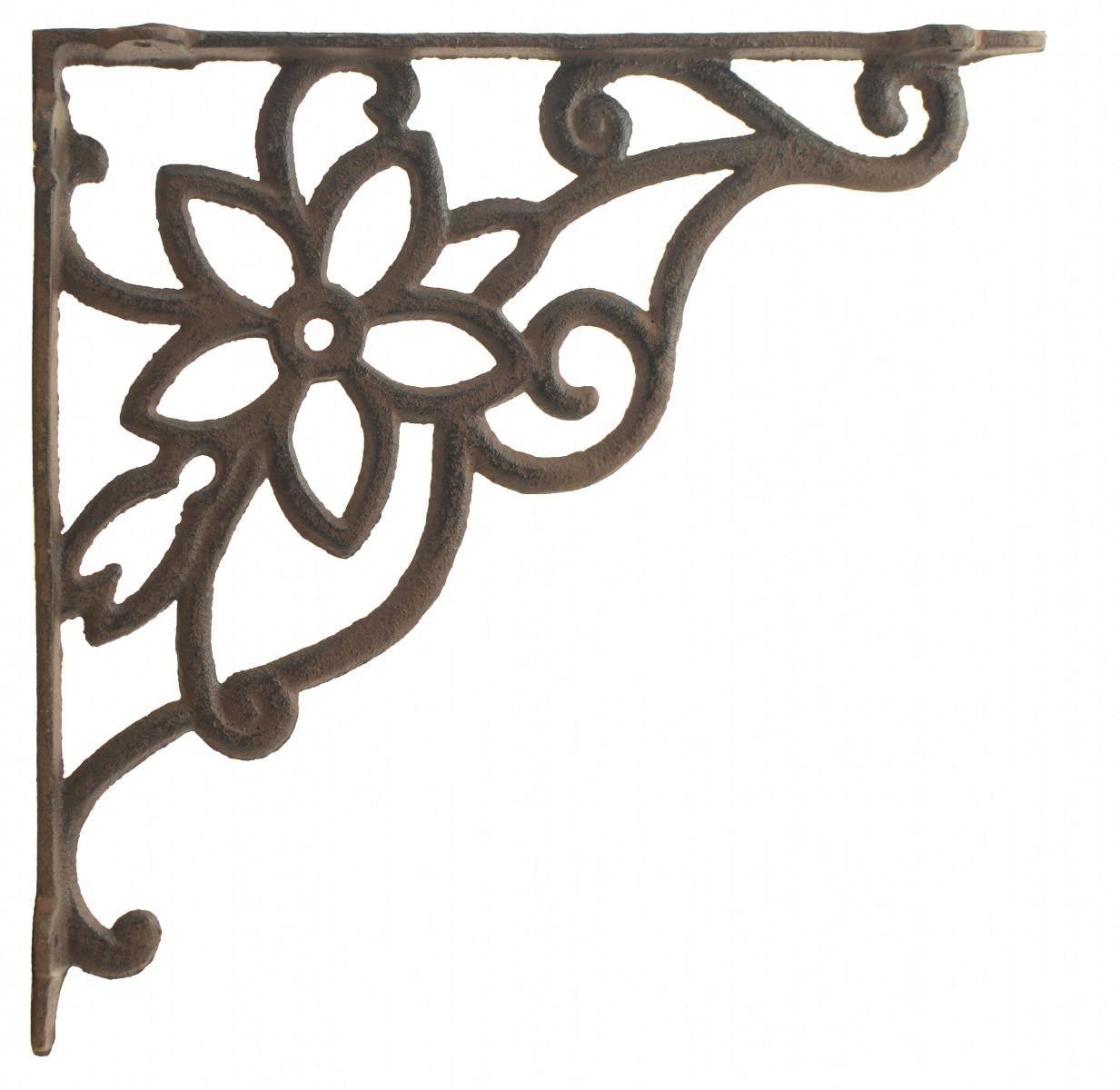 Cast Iron Wall Shelf Bracket Vine & Flower Rust Brown 9.625" Deep