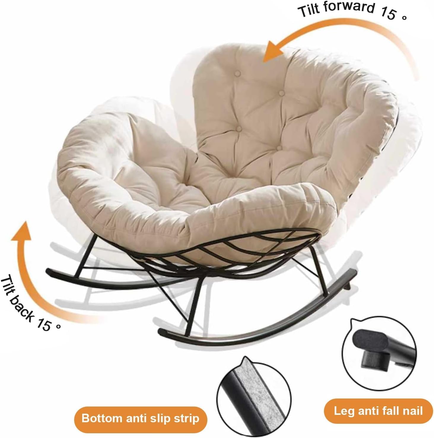 Modern High Back Upholstered Rocking Chair - Comfortable Indoor Side Chair for Living Room, Bedroom, Patio & Backyard - Stylish Furniture for Relaxation and Comfort