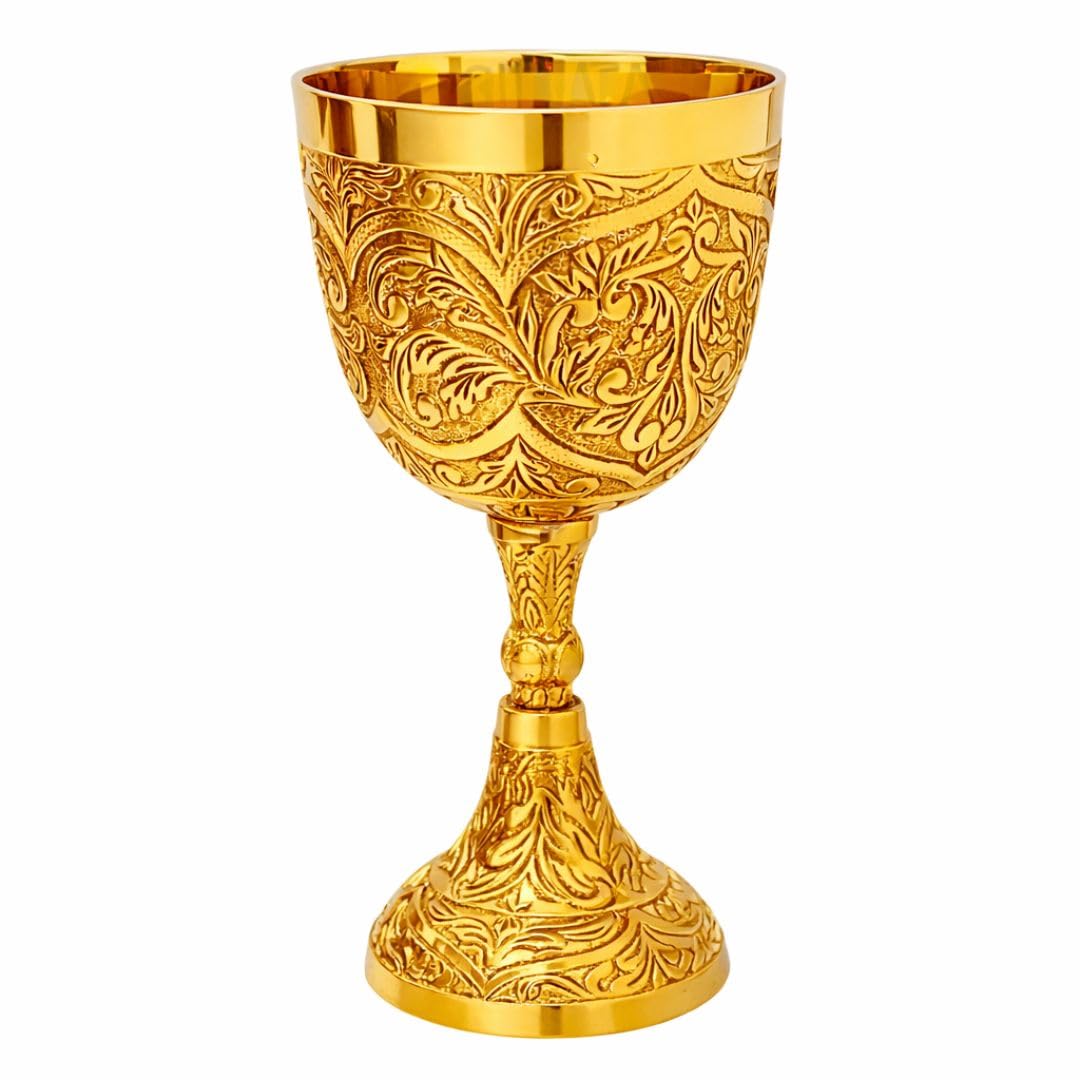 GUAAFA Medieval Goblet Vintage Chalice 6" - 1x Handmade Brass Drinkware for Royal Wedding Anniversary Christmas Gifts 7oz -King Arthur Renaissance Ceremonial Wine Glass (King & Queen Chalice)