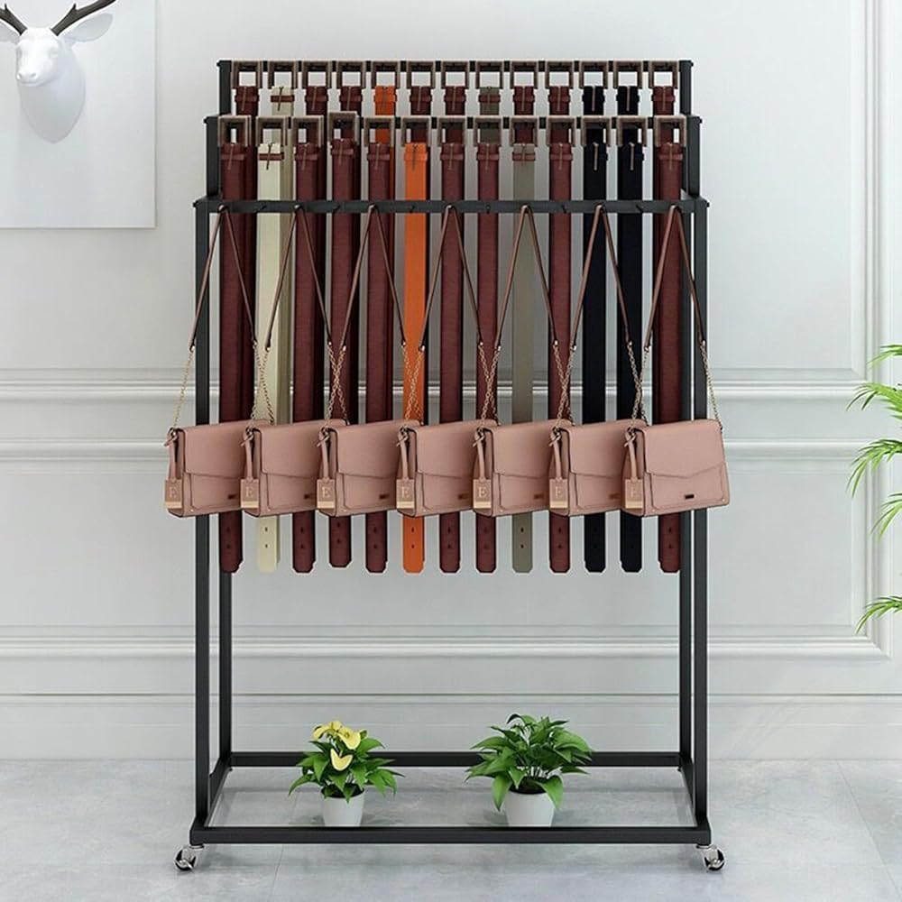 3-Tier Metal Belt Organizer – Freestanding Display Rack for Men’s Closets | Ideal for Retail Shops, Clothing Stores & Boutiques(Size:60cm,Color:Gold)