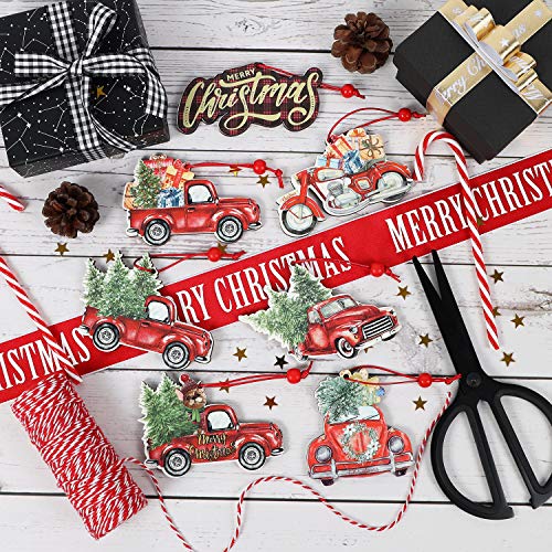 12 Pieces Christmas Ornaments Red Truck Christmas Tree Decoration Wooden Farmhouse Hanging Crafts #TOP3